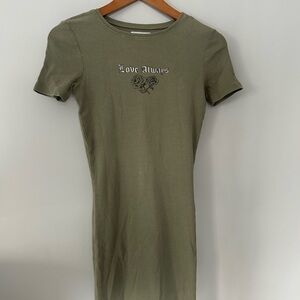Olive Green T-Shirt Dress with Graphic